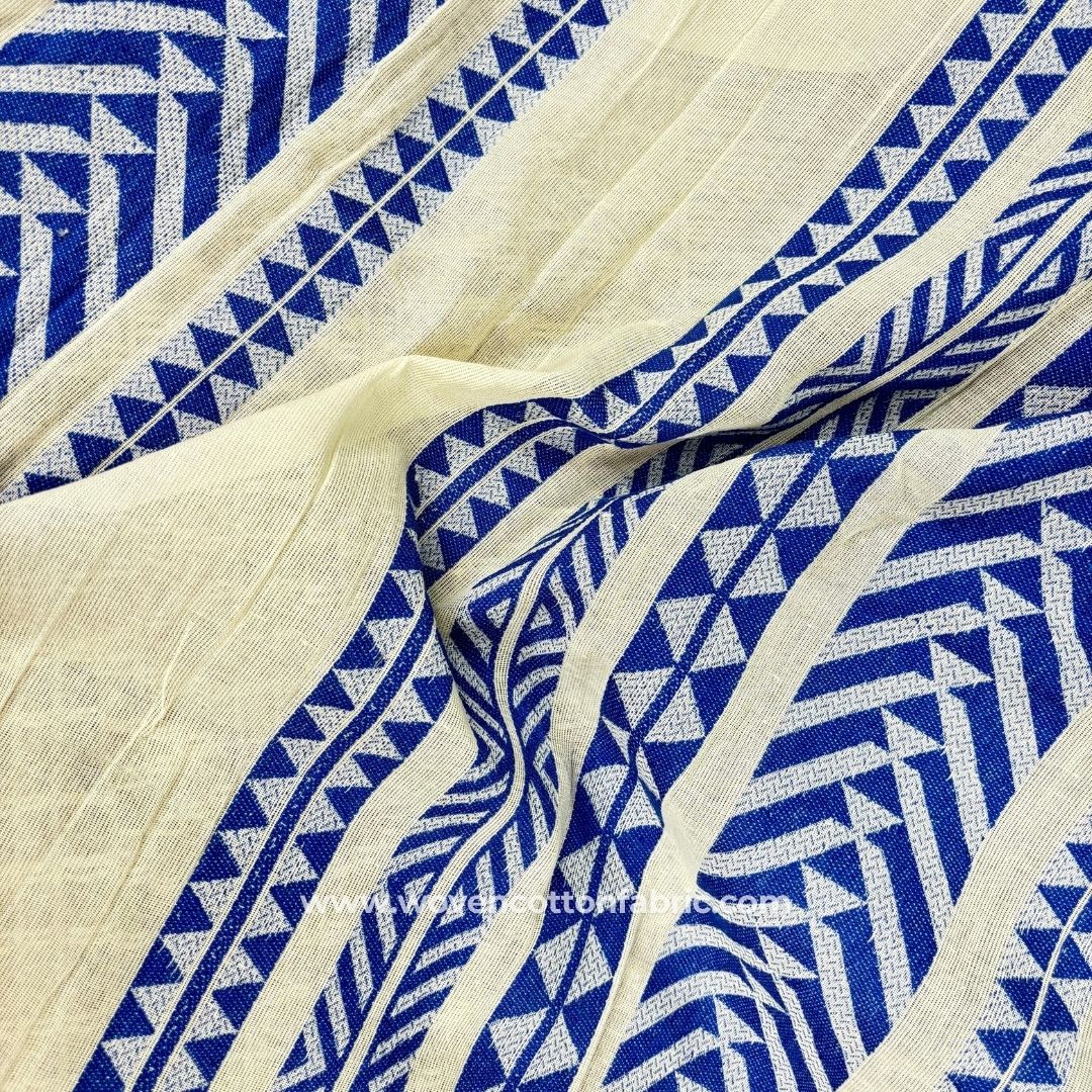 Apex Pattern Blue Cotton Jacquard Fabric, Per Meter