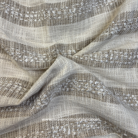 Taupe and Off-White Textured Bouclé Slub Stripe Cotton Handloom Fabric, Per Meter