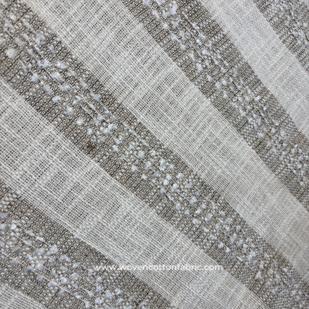 Taupe and Off-White Textured Bouclé Slub Stripe Cotton Handloom Fabric, Per Meter