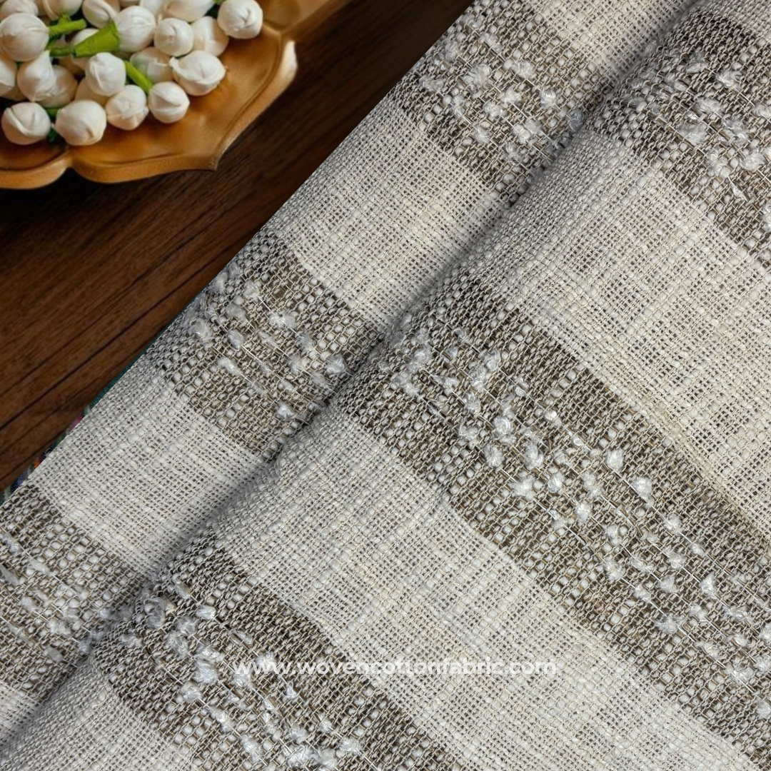Taupe and Off-White Textured Bouclé Slub Stripe Cotton Handloom Fabric, Per Meter