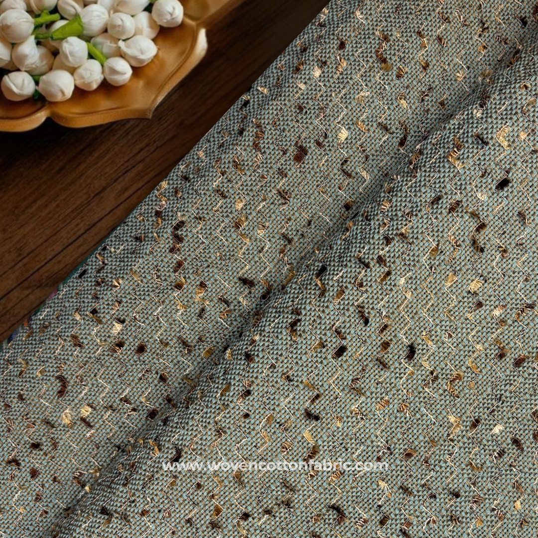 Muted Sage Green Flecked Tweed Cotton Handloom Fabric, Per Meter