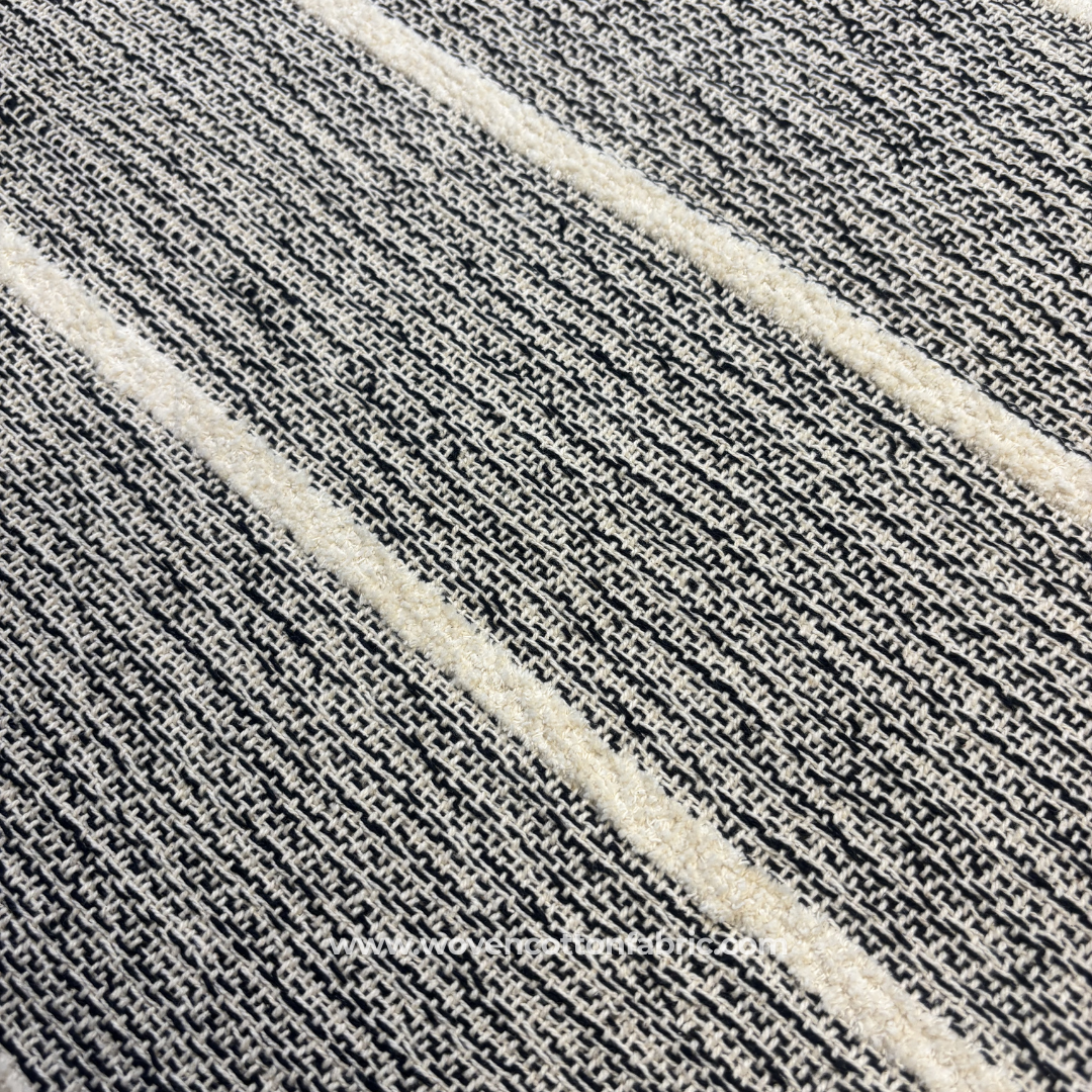 Black and Cream Textured Stripe Cotton Handloom Fabric, Per Meter