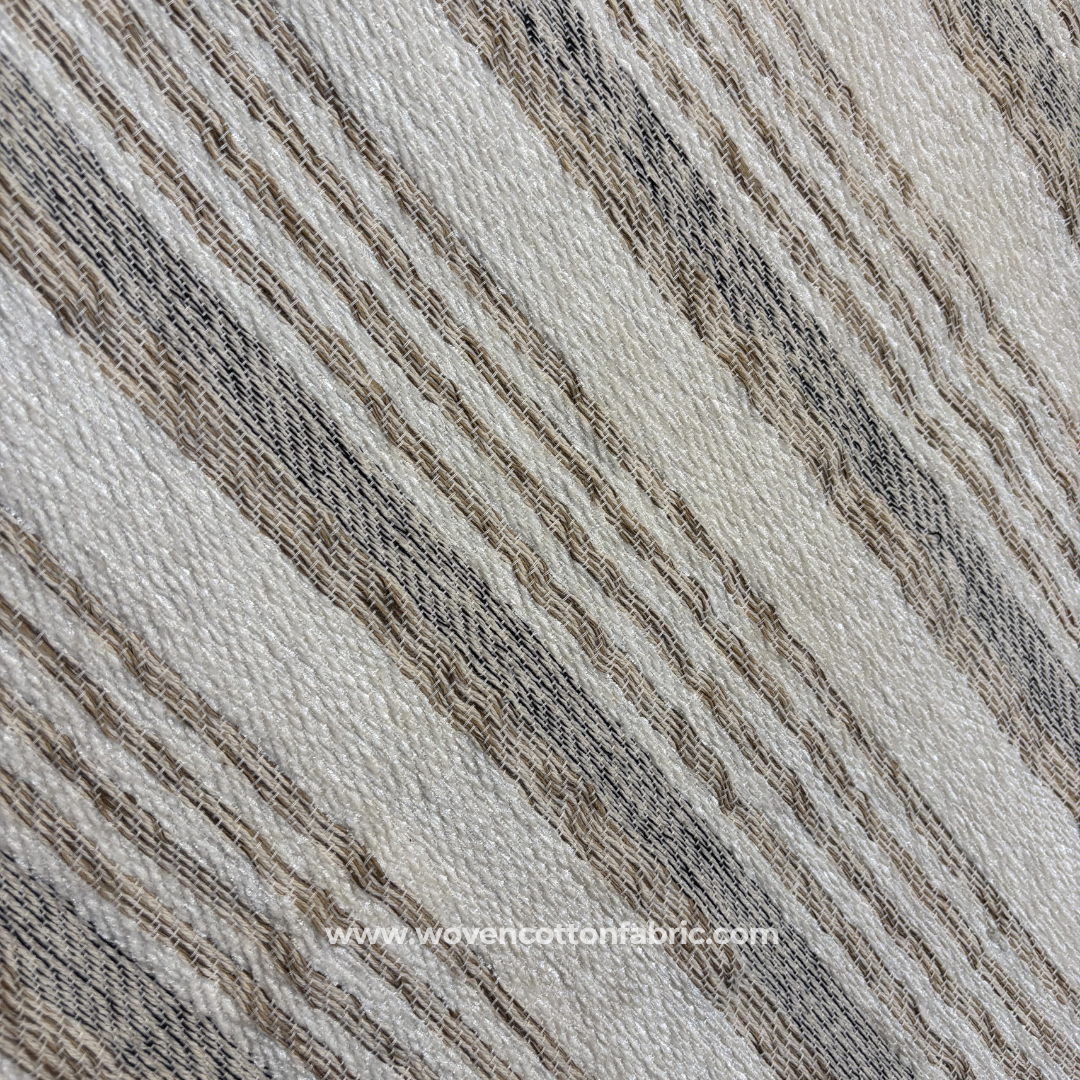 Earthy Taupe and Charcoal Multi-Stripe Textured Cotton Handloom Fabric, Per Meter