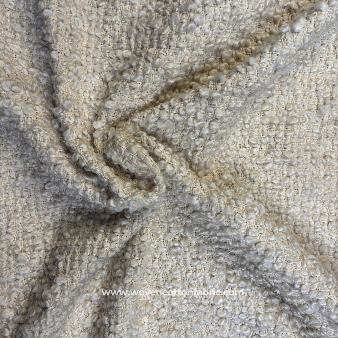 Natural Off-White Textured Bouclé Fleece Cotton Handloom Fabric, Per Meter