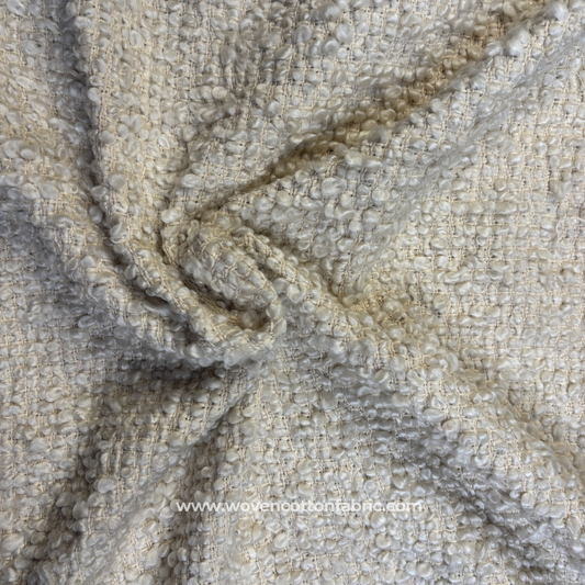 Natural Off-White Textured Bouclé Fleece Cotton Handloom Fabric, Per Meter