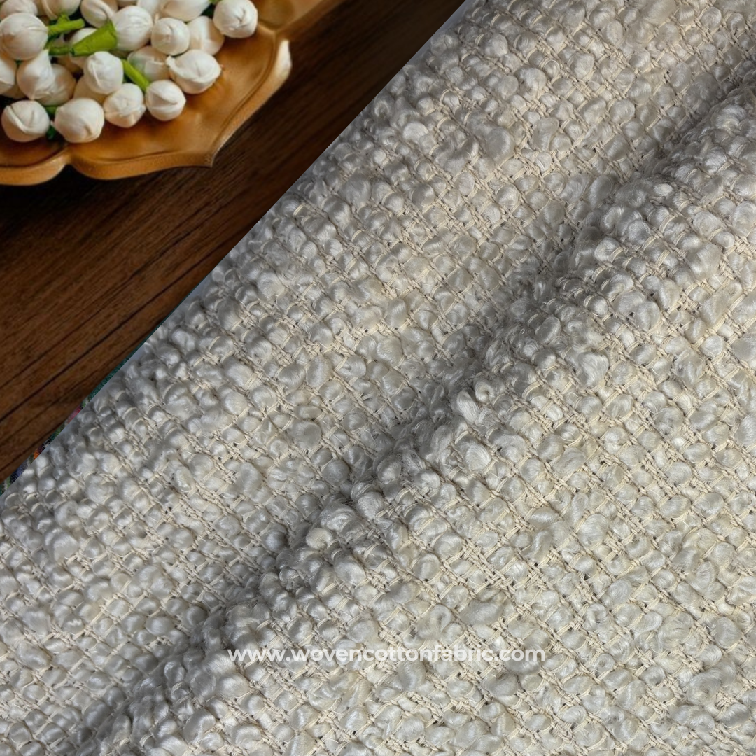 Natural Off-White Textured Bouclé Fleece Cotton Handloom Fabric, Per Meter