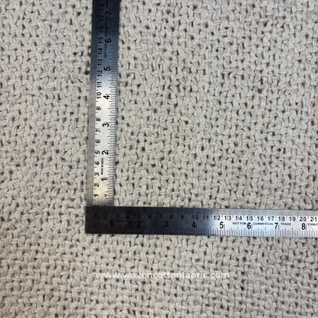 Natural Off-White Chunky Basketweave Textured Cotton Handloom Fabric, Per Meter