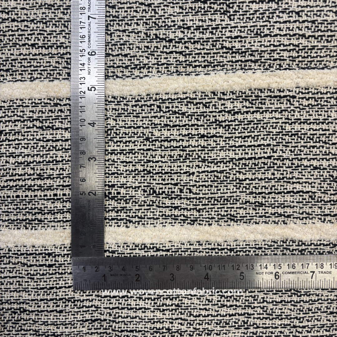 Black and Cream Textured Stripe Cotton Handloom Fabric, Per Meter