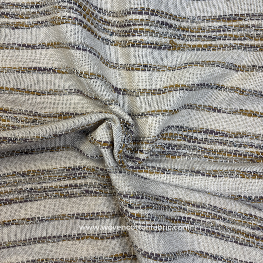 Earthy Mustard and Charcoal Slub Stripe Cotton Handloom Fabric, Per Meter