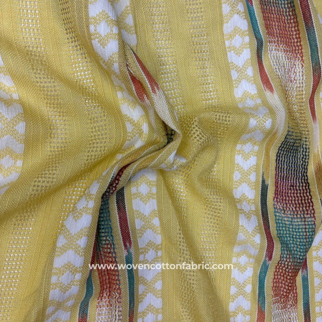 Eon Trails Yellow Cotton Jacquard Fabric, A4 Swatch