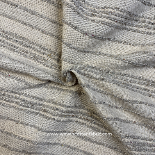 Soft Slate Grey Textured Slub Stripe Cotton Handloom Fabric, Per Meter