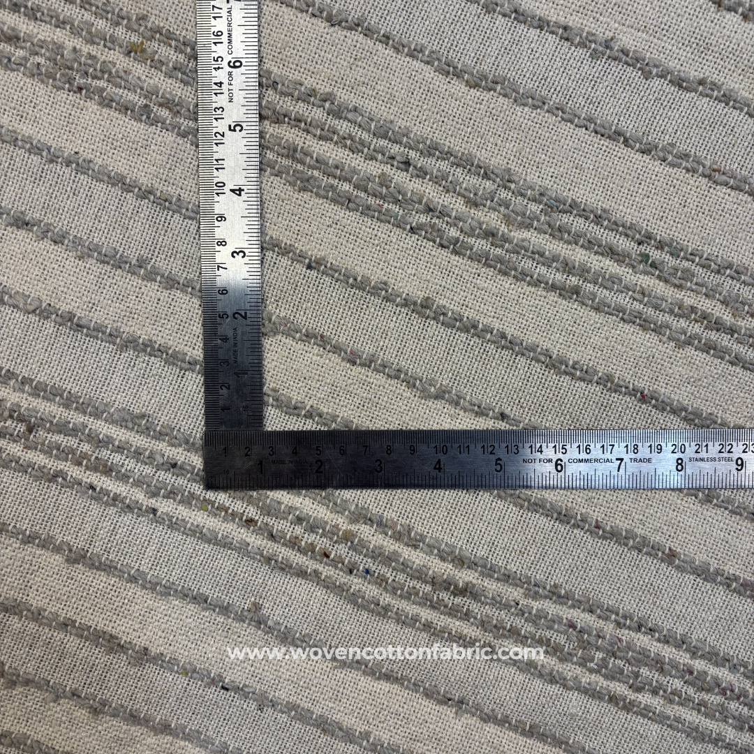 Soft Slate Grey Textured Slub Stripe Cotton Handloom Fabric, Per Meter