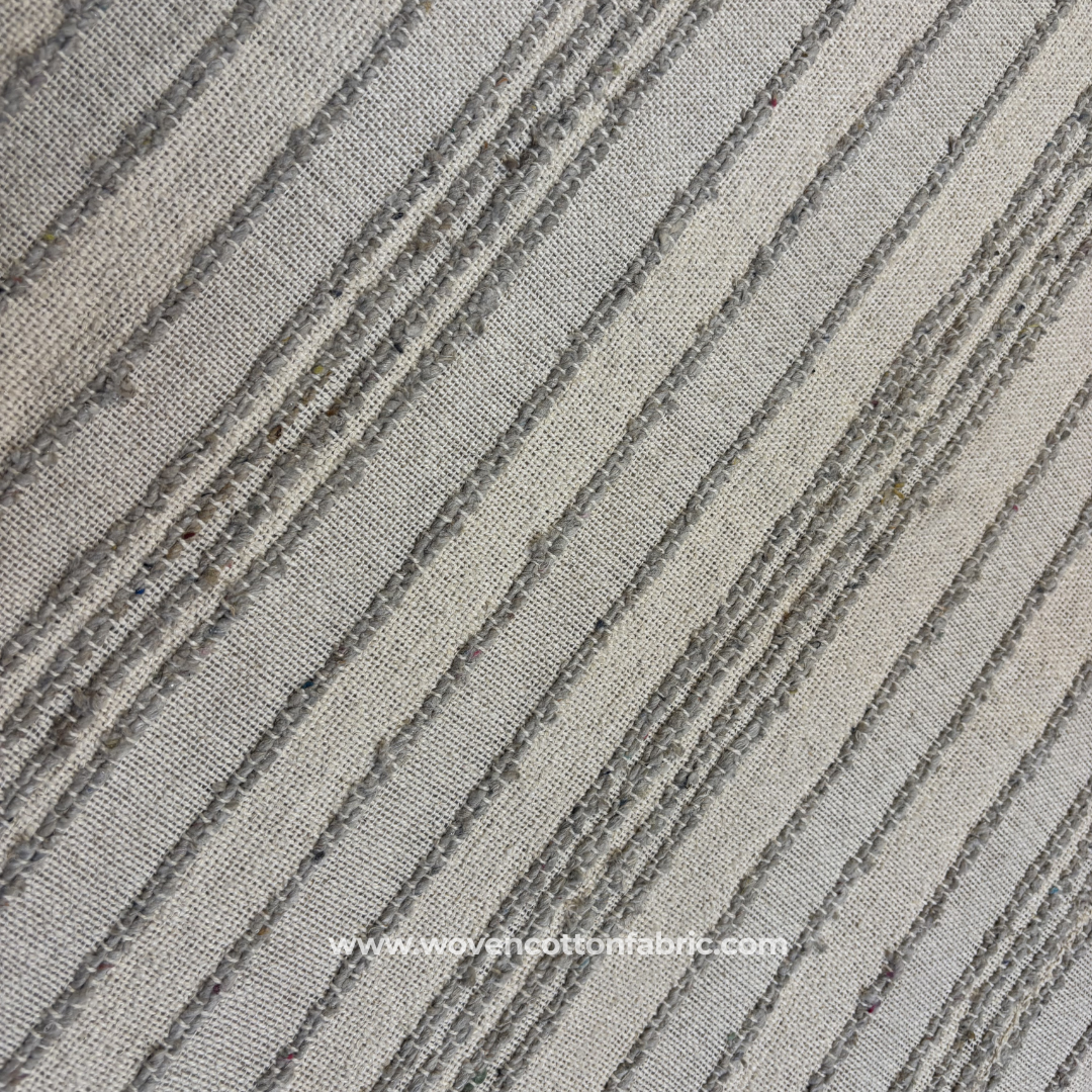 Soft Slate Grey Textured Slub Stripe Cotton Handloom Fabric, Per Meter