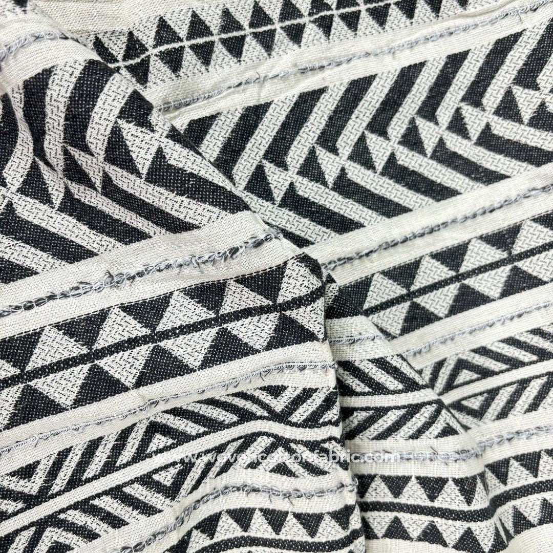 Apex Pattern Black Cotton Jacquard Fabric, Per Meter