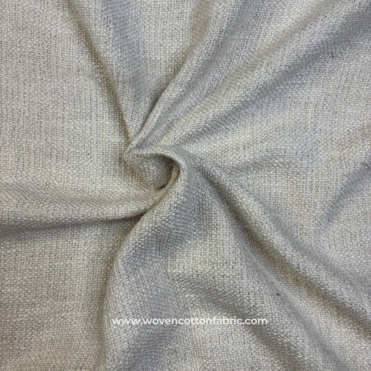 Natural Off-White Textured Slub Tweed Cotton Handloom Fabric with Subtle Silver Zari Metallic Accents, Per Meter