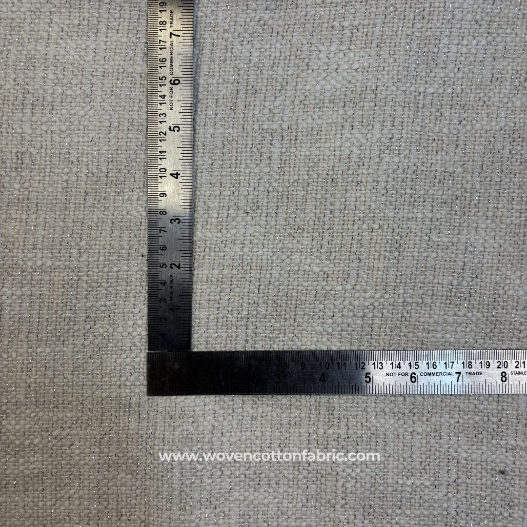 Natural Off-White Textured Slub Tweed Cotton Handloom Fabric with Subtle Silver Zari Metallic Accents, Per Meter