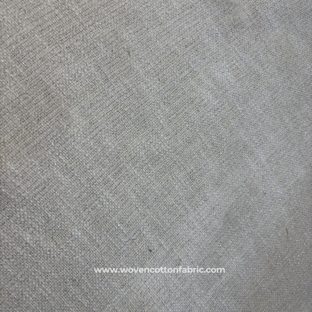 Natural Off-White Textured Slub Tweed Cotton Handloom Fabric with Subtle Silver Zari Metallic Accents, Per Meter