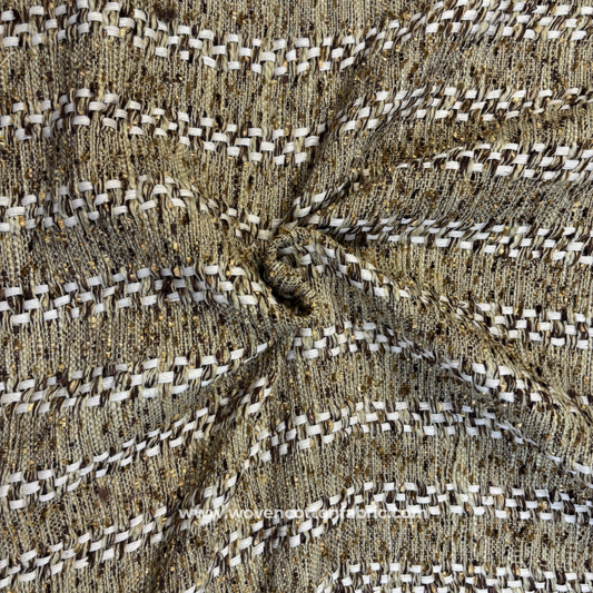 Earthy Antique Gold Flecked Tweed Chevron Cotton Handloom Fabric with Subtle Gold Zari Accents, Per Meter