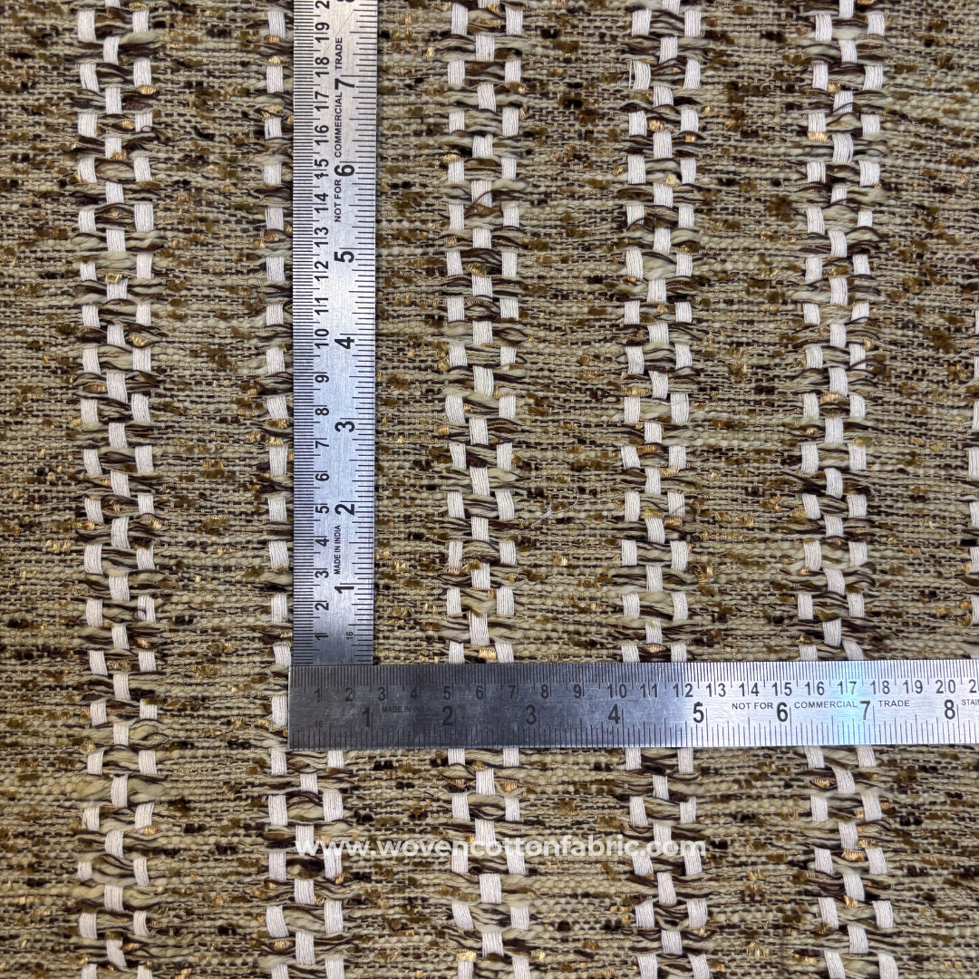 Earthy Antique Gold Flecked Tweed Chevron Cotton Handloom Fabric with Subtle Gold Zari Accents, Per Meter