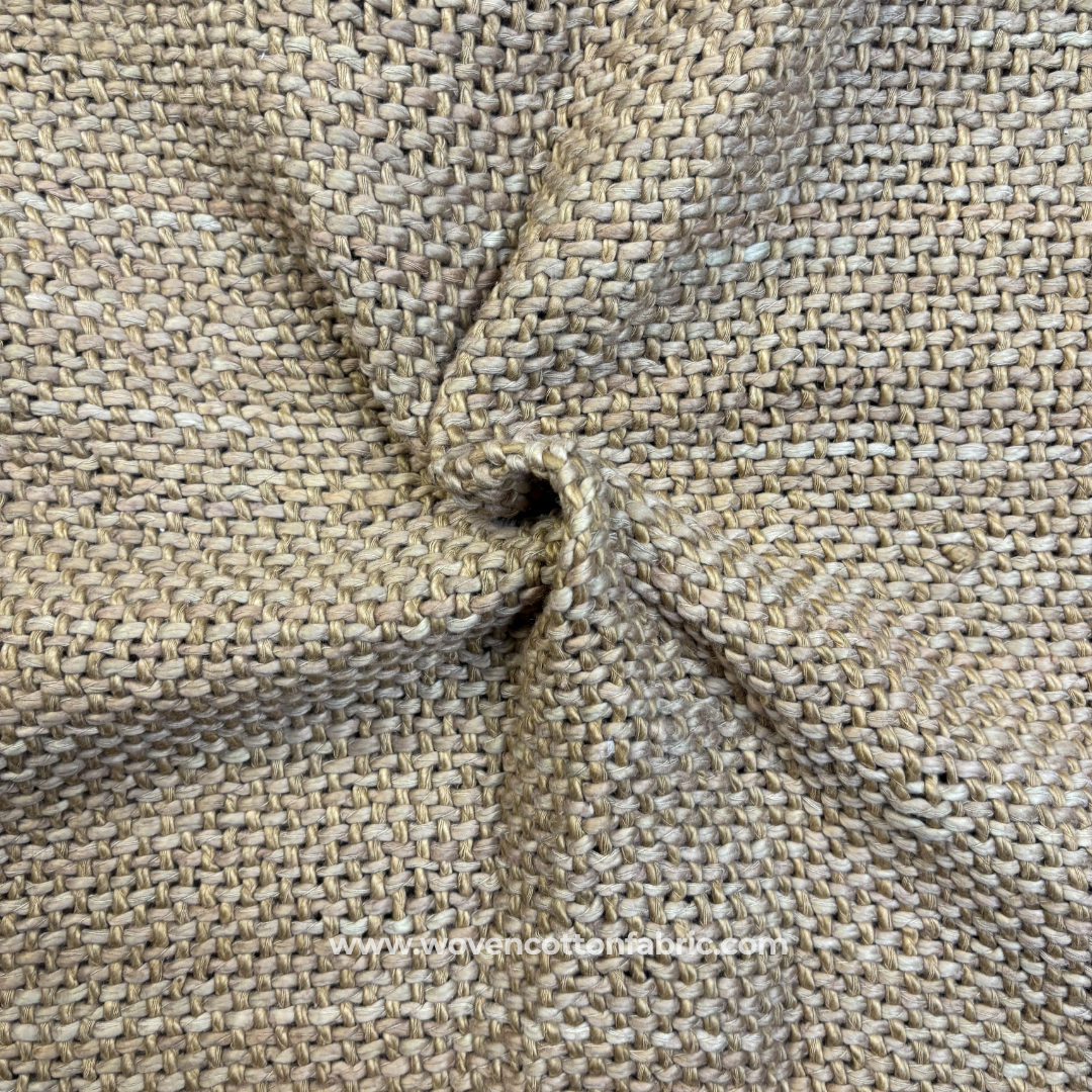 Natural Tan and Beige Chunky Basketweave Textured Cotton Handloom Fabric, Per Meter