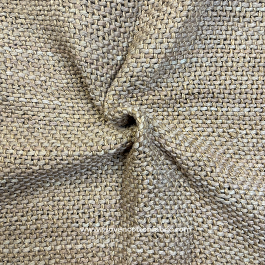 Natural Tan and Beige Chunky Basketweave Textured Cotton Handloom Fabric, Per Meter