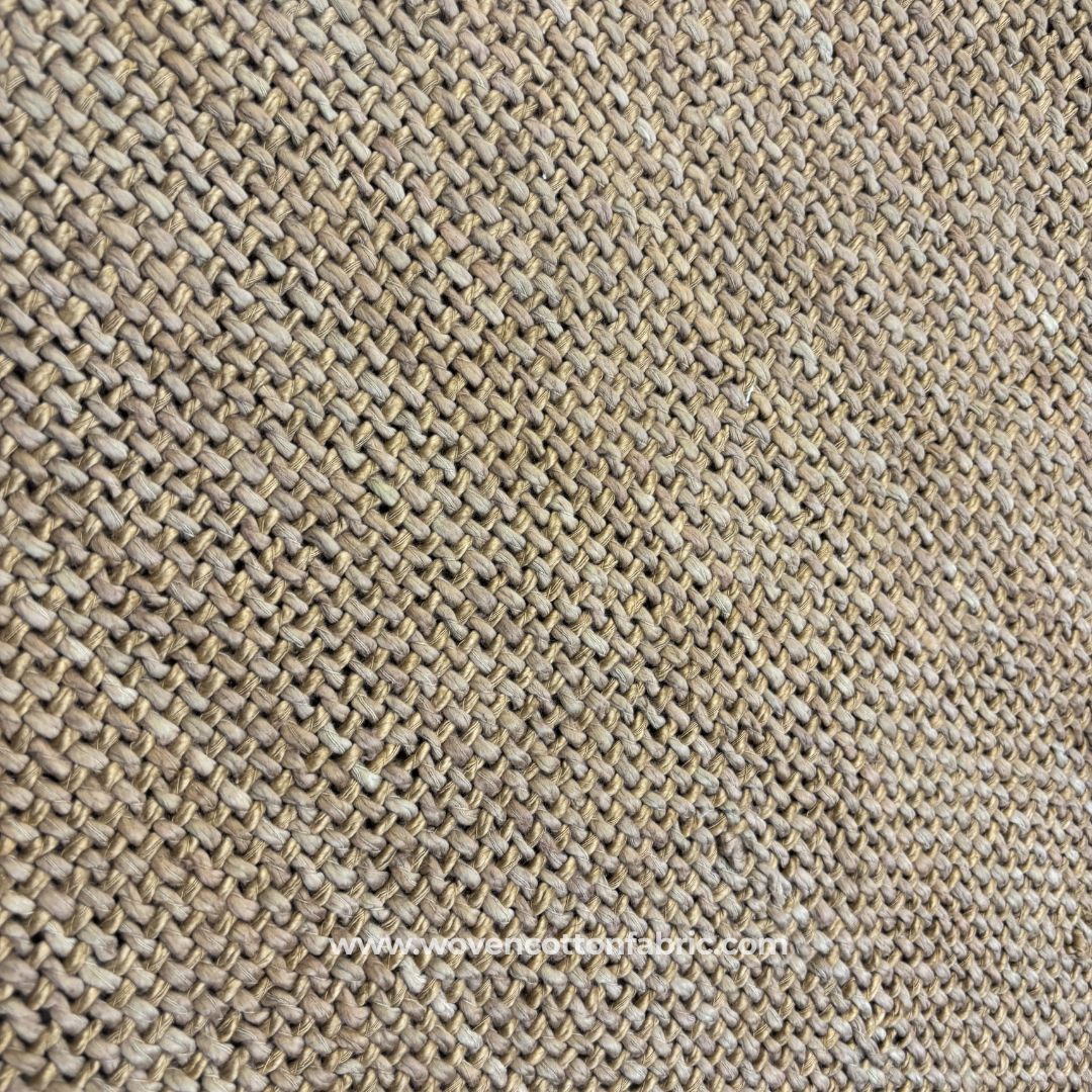 Natural Tan and Beige Chunky Basketweave Textured Cotton Handloom Fabric, Per Meter