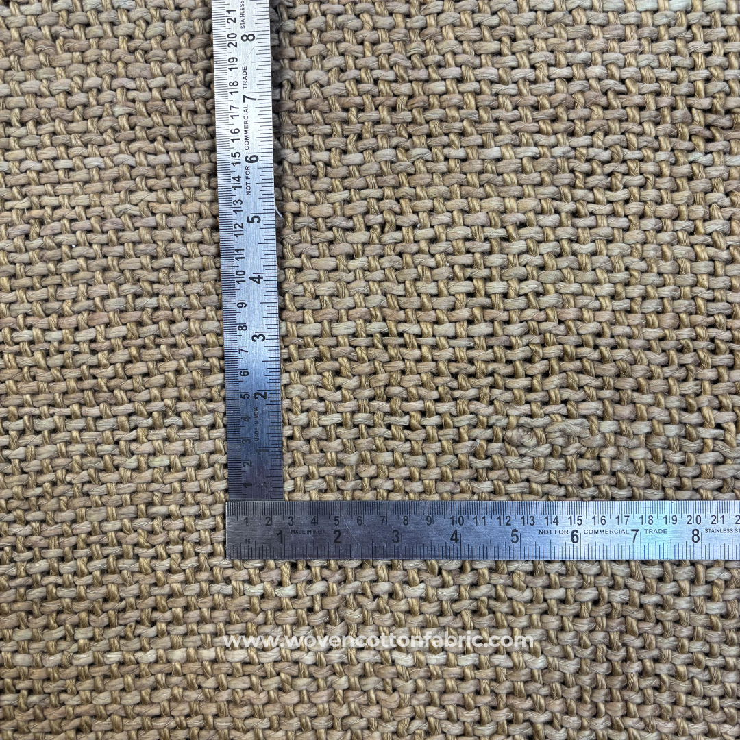 Natural Tan and Beige Chunky Basketweave Textured Cotton Handloom Fabric, Per Meter