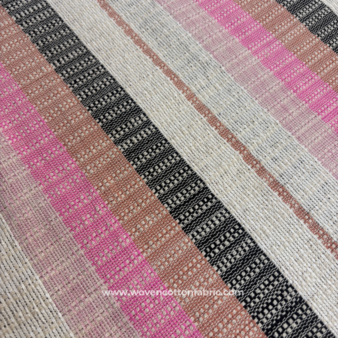 Multi-Color Candy Stripe Cotton Handloom Fabric, Per Meter