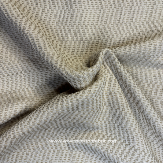 Earthy Tan and Charcoal Multi-Texture Ikat Grid Cotton Handloom Fabric, Per Meter