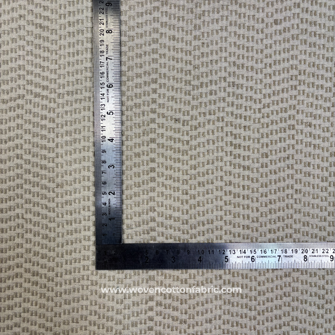 Earthy Tan and Charcoal Multi-Texture Ikat Grid Cotton Handloom Fabric, Per Meter