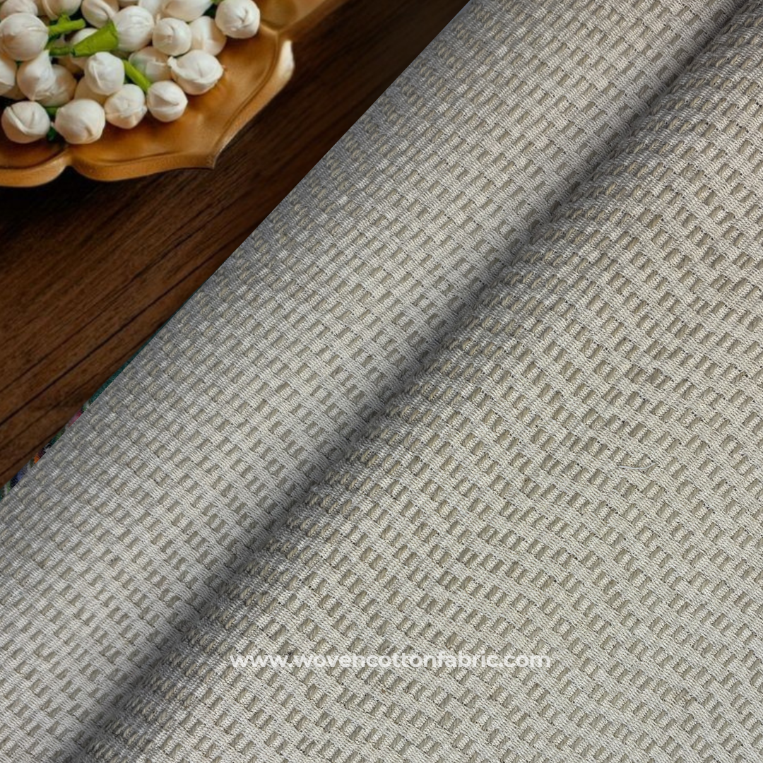 Earthy Tan and Charcoal Multi-Texture Ikat Grid Cotton Handloom Fabric, Per Meter