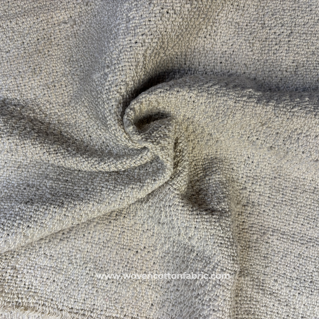Natural Off-White Rustic Slub Tweed Cotton Handloom Fabric, Per Meter