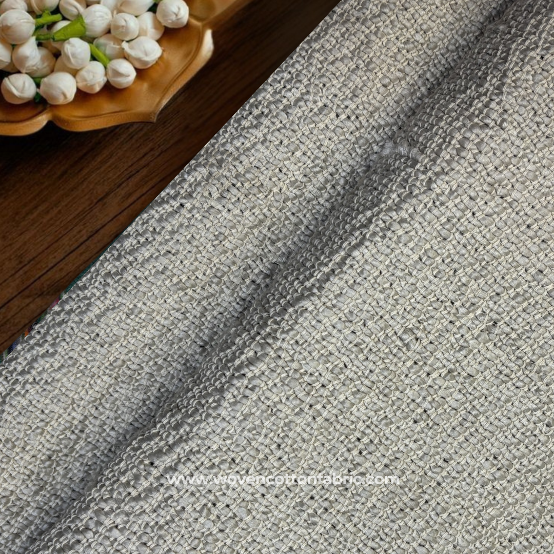 Natural Off-White Rustic Slub Tweed Cotton Handloom Fabric, Per Meter