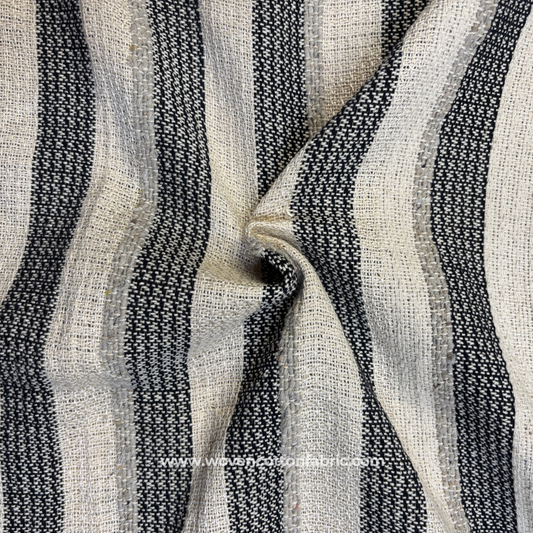 Monochrome Charcoal Black and Grey Multi-Stripe Textured Cotton Handloom Fabric, Per Meter