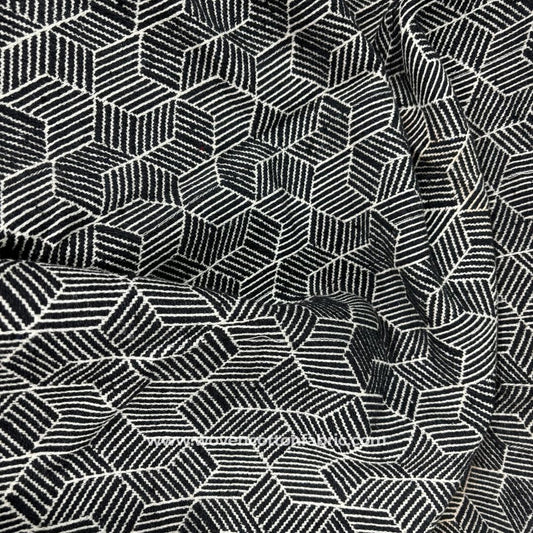 Infinity Strokes Black Cotton Jacquard Fabric ,A4 Swatch