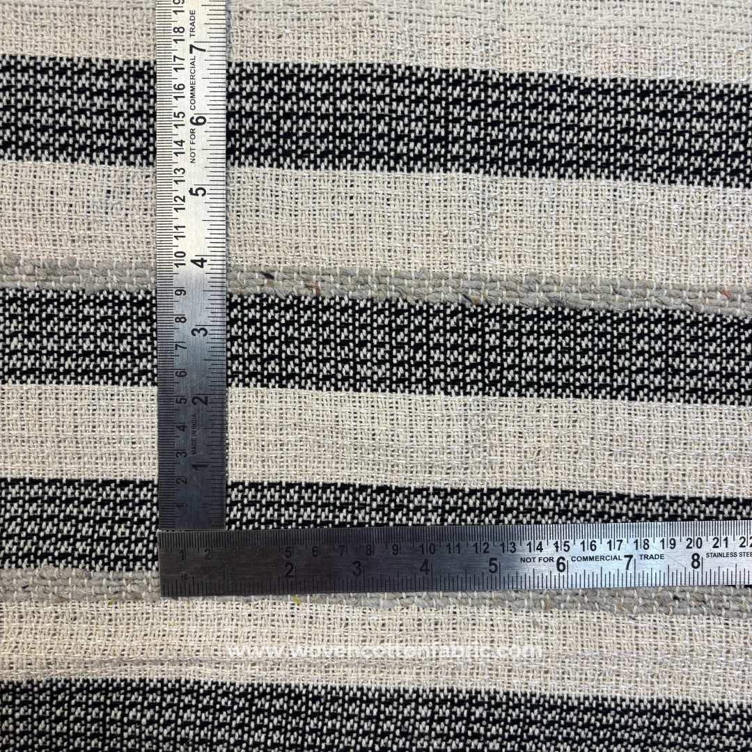 Monochrome Charcoal Black and Grey Multi-Stripe Textured Cotton Handloom Fabric, Per Meter
