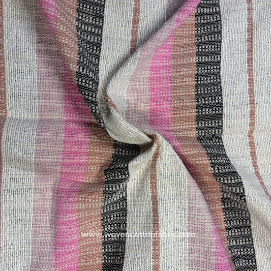 Multi-Color Candy Stripe Cotton Handloom Fabric, Per Meter