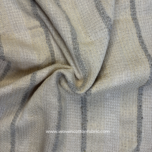 Soft Khaki and Slate Grey Multi-Stripe Textured Cotton Handloom Fabric, Per Meter