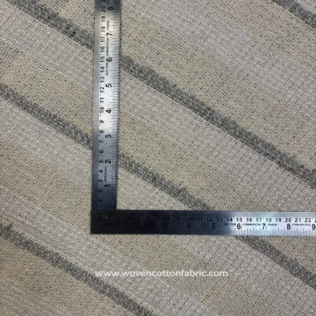 Soft Khaki and Slate Grey Multi-Stripe Textured Cotton Handloom Fabric, Per Meter