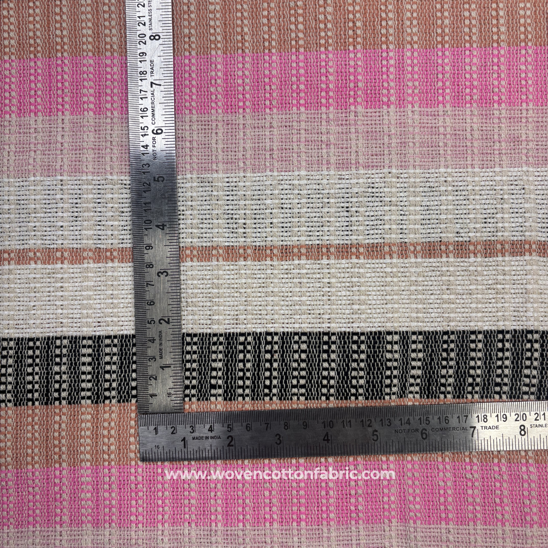Multi-Color Candy Stripe Cotton Handloom Fabric, Per Meter