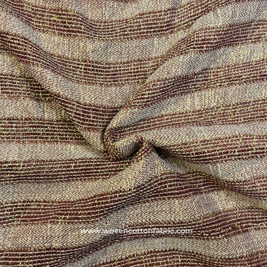 Festive Crimson Maroon Herringbone Chevron Cotton Handloom Fabric with Brilliant Gold Zari Accents, Per Meter