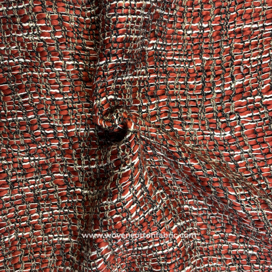 Rustic Rust Orange and Charcoal Flecked Tweed Cotton Handloom Fabric, Per Meter