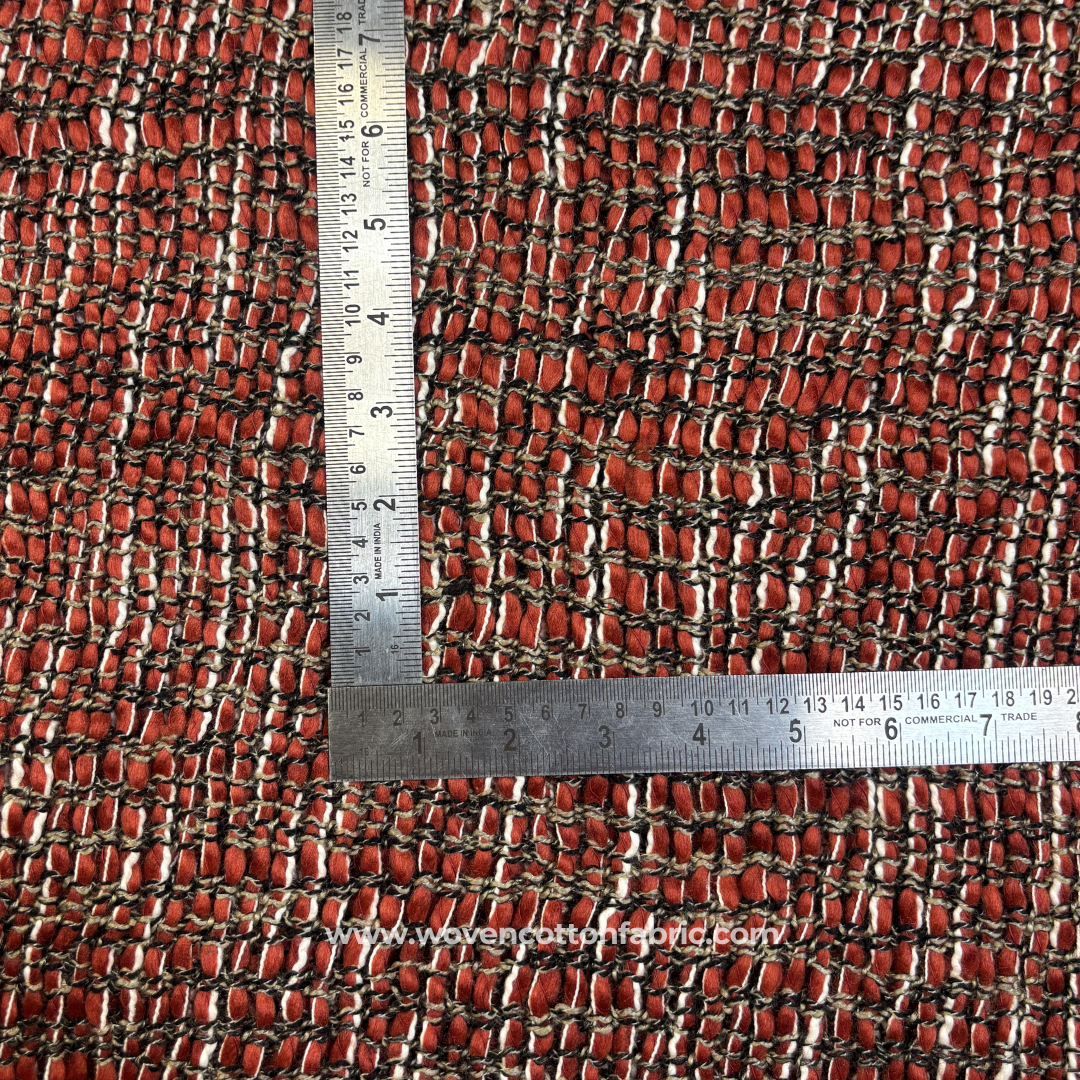 Rustic Rust Orange and Charcoal Flecked Tweed Cotton Handloom Fabric, Per Meter