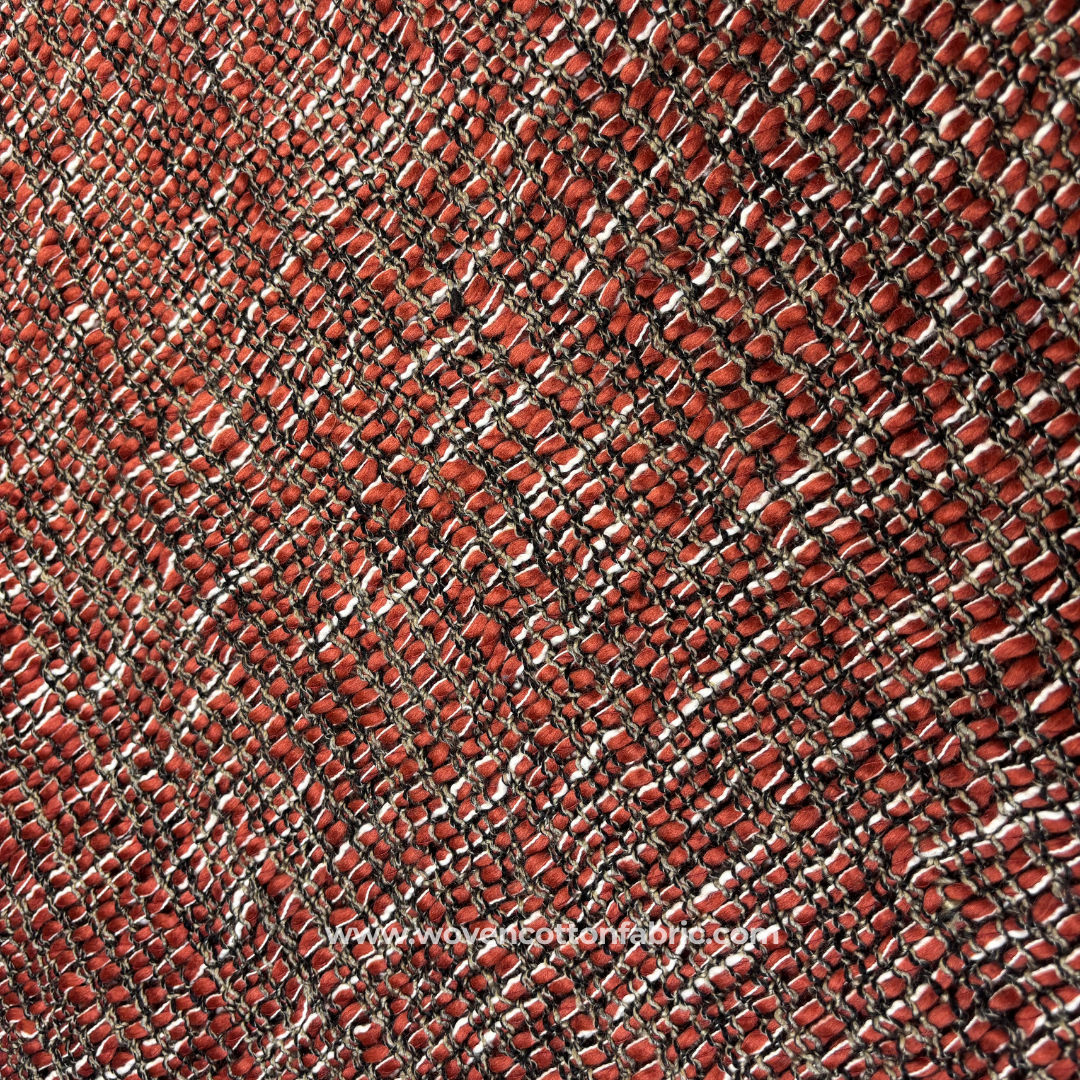 Rustic Rust Orange and Charcoal Flecked Tweed Cotton Handloom Fabric, Per Meter