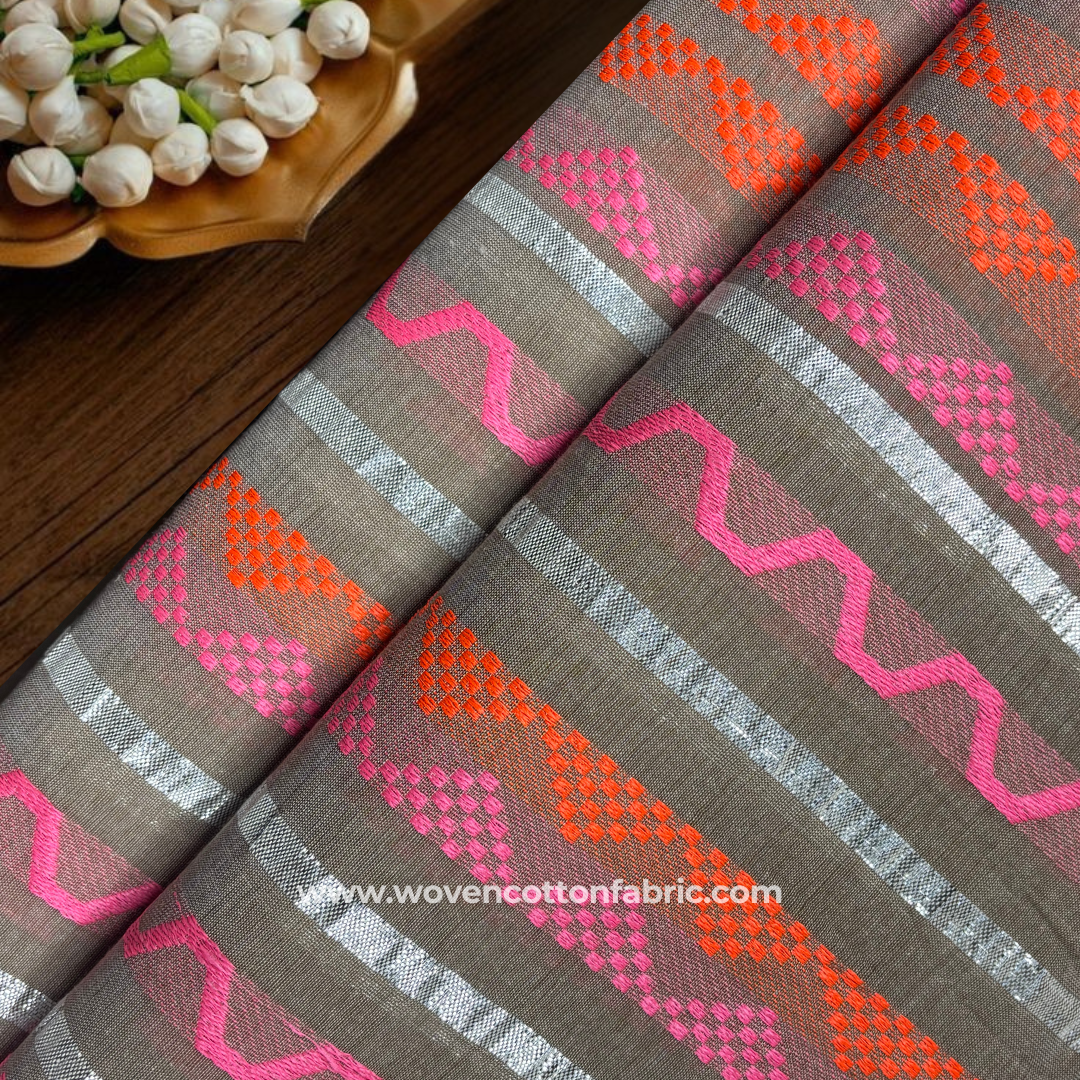 Zest Zig Cotton Pink/Orange Jacquard Fabric, Per Meter