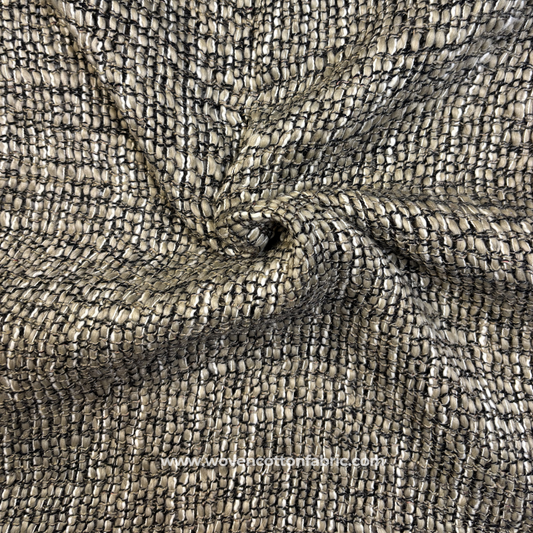 Earthy Khaki and Charcoal Chunky Tweed Bouclé Cotton Handloom Fabric, Per Meter