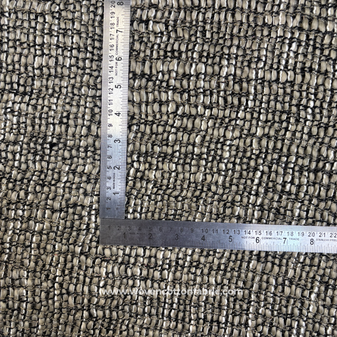Earthy Khaki and Charcoal Chunky Tweed Bouclé Cotton Handloom Fabric, Per Meter