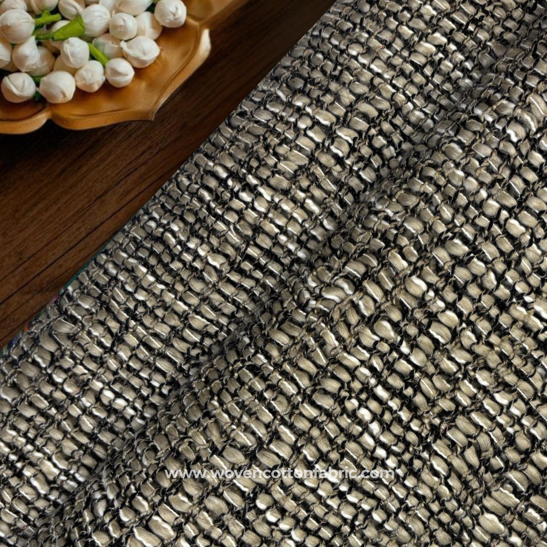 Earthy Khaki and Charcoal Chunky Tweed Bouclé Cotton Handloom Fabric, Per Meter