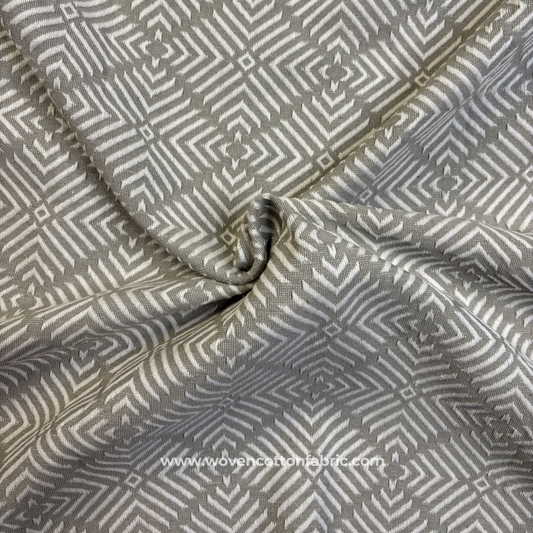 Soft Taupe Grey and White Architectural Geometric Maze Phulkari Jacquard Cotton Handloom Fabric, Per Meter