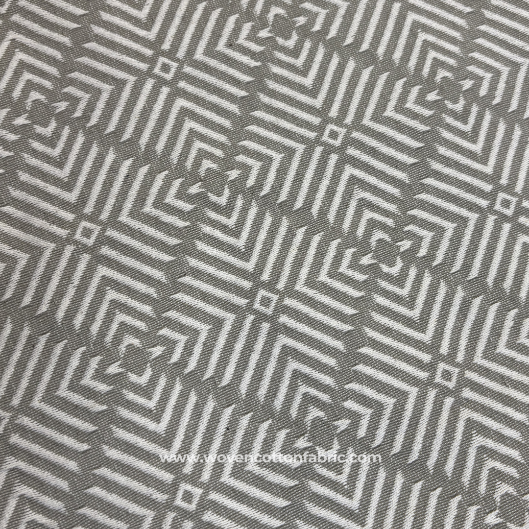 Soft Taupe Grey and White Architectural Geometric Maze Phulkari Jacquard Cotton Handloom Fabric, Per Meter